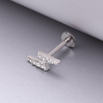 Detail View 1 of Lightning Bolt Sparkle Top Internally Threaded Steel Flat Back Stud Labret-Clear Gem